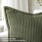 decorUhome Fall Corduroy Olive Green Throw Pillow Covers 22x22 Set of 2 - Image 2