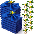Preboun 24 Pcs Royal Blue Cloth Napkins with Lemon Napkin Rings by Preboun
