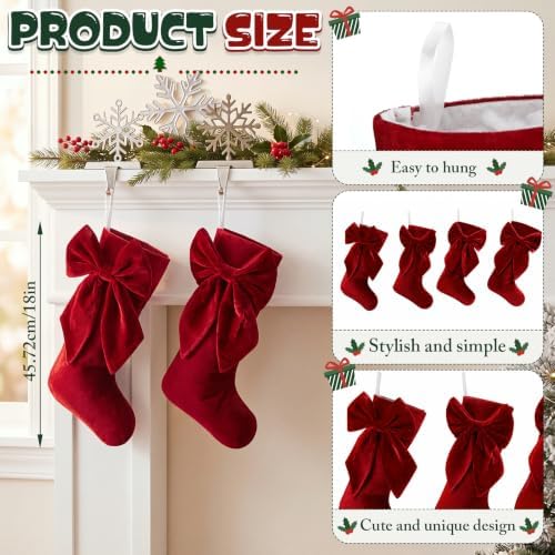 Seematn 4 Pack Burgundy Red Velvet Christmas Stockings, 18 Inch - Image 2