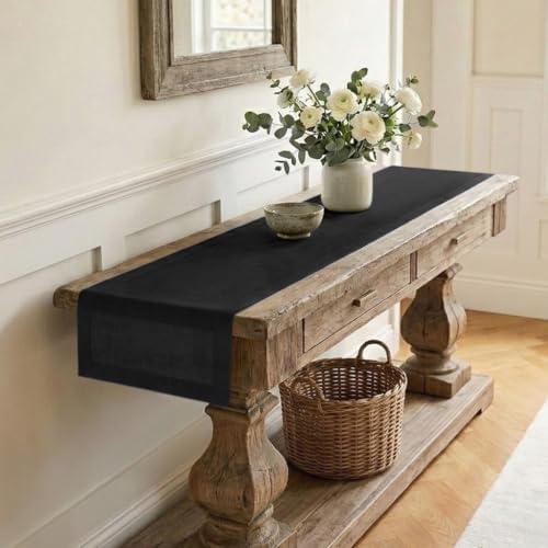 Classic Linen™ by D'Moksha, Black Table Runner 60 Inches, 100% Pure Linen, Coffee Table Runner, 14 x 60 Inch for Dresser Tables- Fall, Weddings, Outdoor Hosting by DMokshaHomes