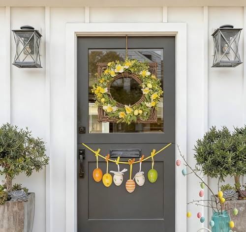 NeoL'artes 22inch Large Spring Wreath with Daffodil and Easter Eggs, 55cm Artificial Door Grapevine Wreath for Spring and Summer Indoor Outdoor Porch - Image 2