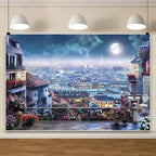 Leowefowa Downtown Cityscape Background 12x6ft City Balcony Backdrops for Photoshoot Cityscape Photography Backdrop City Moonlight Photo Props Downtown Balcony Backdrops for Parties Vinyl - Image 2