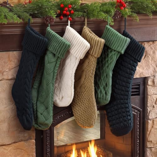 Syhood 6 Pcs Cable Knit Christmas Stockings Large Christmas Stocking, Fresh - Image 6