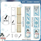 Menkxi Winter Snowman Porch Sign Blue Wooden Door Sign Let It Snow Porch with Snowflake Standing or Hanging Winter Sign for Indoor Outdoor Home Farmhouse Yard Decoration, 8 x 47 Inch - Image 2