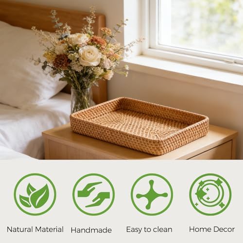 Rattan Serving Tray, Rectangle Wicker Storage Basket for Organizing - Image 6
