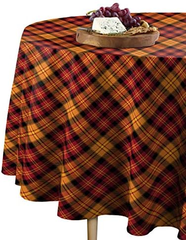 Fabric Textile Products | Fall Harvest Tablecloth | Plaid Round Tablecloth | 84" Round | Machine Washable and Stain-Resistant for Easy Care | Made in The USA by FabricTextileProductsInc