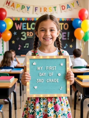 10"×10" Felt Letter Board with LED Lights & Stand, First Day of School Sign - Image 2
