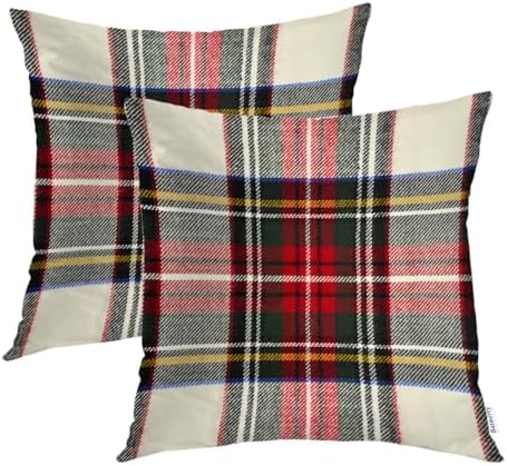 Batmerry Scottish Tartan Throw Pillow Covers, Green Wool Plaid Symmetric Square Fashion Decorative Pillow Covers Digital Printing Blended Fabric for Couch Sofa Bed Invisible Zipper 24X24 in(Set of 2) by Batmerry