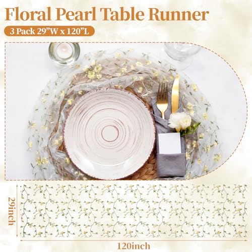 Lounsweer 3 Pcs Flower Table Runner 10ft Embroidery Flower - Image 6