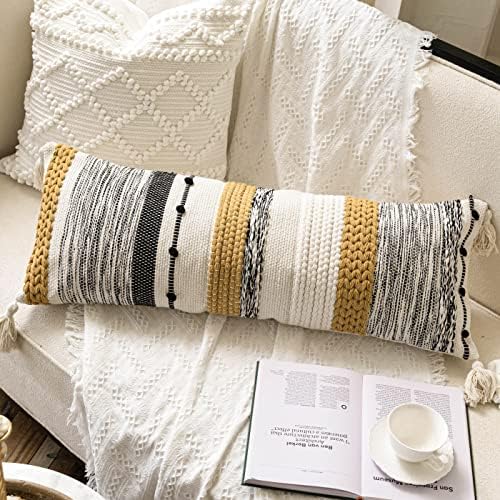 BlissBlush Decorative Lumbar Throw Pillow Cover 14x36 Boho Long Cushion for Bed Yellow Mustard Accent Farmhouse Pillowcase for Bedroom Living Room Couch Sofa Home Décor Cover ONLY - Image 4