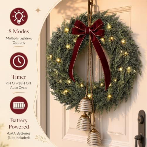 9FT Pre-Lit Cedar Christmas Garland with Lights, Real Touch Mantel Decor - Image 7