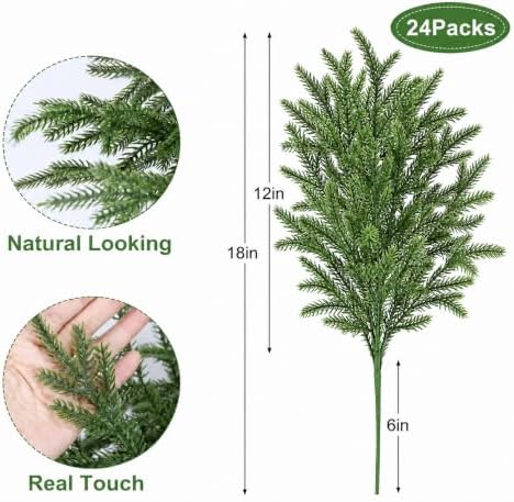 24 Bundles Artificial Norfolk Pine Stems, Real Touch Christmas Greenery - Image 2