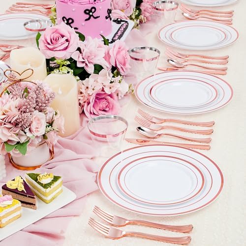 WELLIFE 300 PCS Rose Gold Disposable Dinnerware Set for 50 Guests - Image 4