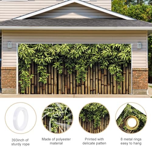 Bamboo Garden Garage Door Banner 6x13FT, Green Bamboo Fence Garage Door Cover, Large Outdoor Nature Decoration for Garage Doors, Patio & Yard - Image 4