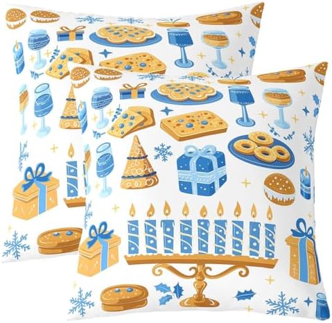 Erosebridal Happy Hanukkah Decorative Pillow Covers, Hexagram Passover Theme Throw Pillow Covers 24X24 Set of 2, Merry Christmas Cushion Cases for Couch Bed Sofa Home Decor by Erosebridal
