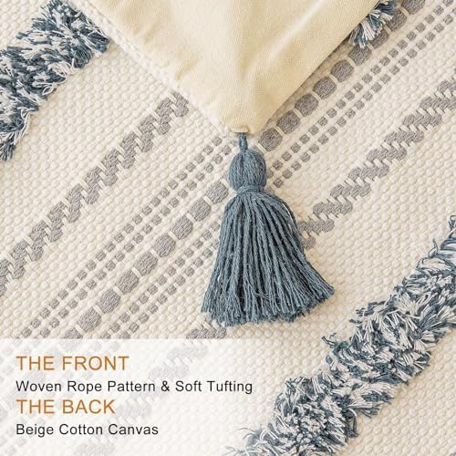 BUIOVBEY Boho Throw Pillow Covers Woven Tufted Pillow Cases with Tassels - Image 2