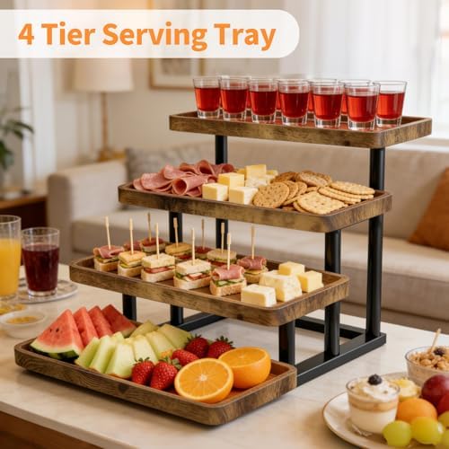 4 Tier Cupcake Stand, 15.7" Large Wooden Serving Tray - Image 3