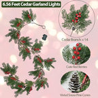 2025 New 6.56FT Christmas Garland Lights with 96 LED 8 Flash Modes Battery Operated Cypress Garland with Timer Lighted Xmas Pine Garland Christmas Decor for Mantle Fireplace Table Stairs Holiday - Image 3