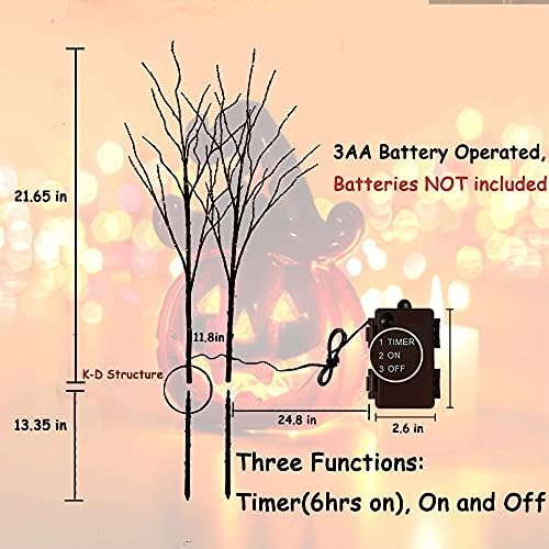 LITBLOOM Halloween Tree Branch Lights 32IN 100 Orange LED with Timer, Lighted Black Twig Branches with Fairy Lights for Halloween Decoration Indoor Outdoor - Image 4