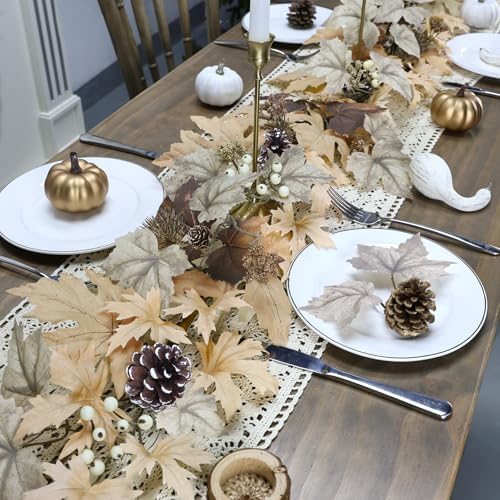 Realistic Fall Garland with Lights, 6 FT Real Touch Feel Leaves Garland with Berries Pine Cones, Fall Decorations for Home Thanksgiving Halloween Decorations Indoor Farmhouse Porch Fireplace - Image 5