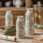 Teweiqi Vintage Vase Set of 3, Ceramic Flower Vases Chinoiserie Decor, Rustic Farmhouse Vases Retro Decorative Vases, for Home Living Room Kitchen Table Mantle Shelf Decor - Green and White - Image 6