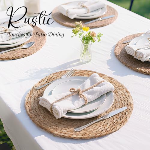 13" Round Placemats Set of 12, Rattan Place Mats for Dining Table Decor, Rustic Woven Wicker Chargers for Dinner Plates, Outdoor Patio, Farmhouse Wedding, Boho Water Hyacinth Braided Placemat - Image 4