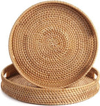 2 Pack Round Rattan Tray, Hand Woven Serving Tray with Handles, Wicker Serving Basket, Decorative Tray for Home Decor, Natural (11.8 + 14 inch) - Image 2