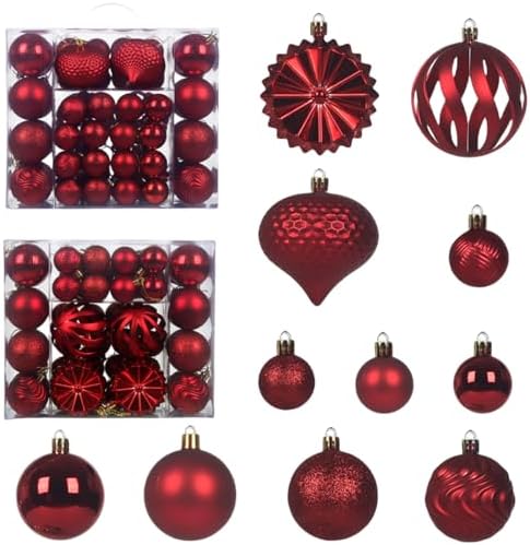 Christmas Tree Balls Ornaments Set, 48 Pcs Shatterproof Plastic Decorative Baubles Shiny Hanging Ball Ornaments for Xmas Tree Holiday Party Wedding Decoration, Red by Unknown