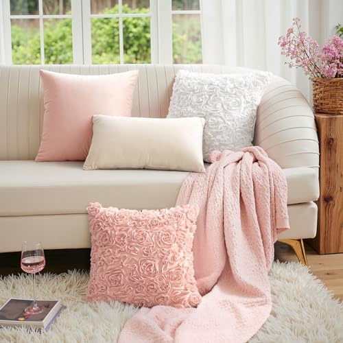 MIULEE Decorative Rose Flower Pillow Covers Pack of 2 Peach Pink 18x18 Inch - Image 5