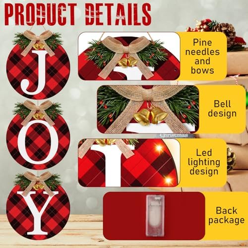 Blosssound 3 Pcs Lighted Christmas Front Door Decor, Buffalo Plaid - Image 5