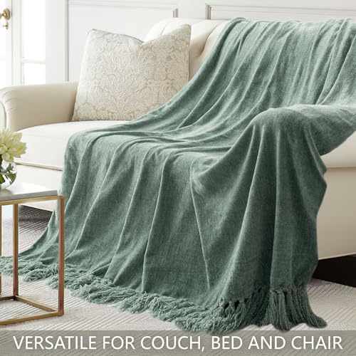 Chenille Throw Blanket for Couch 60" x 80" Twin, Sage Green - Image 4