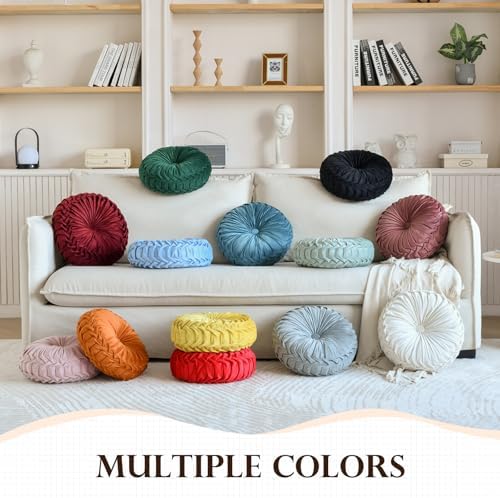 Teieas 2 Pcs Round Throw Pillows Decorative Velvet Pleated Bed Pillows - Image 4