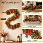 Grooy Fall Garland for Mantle, 6FT Pumpkin Maple Leaves Garland - Image 5
