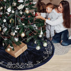 48inch Christmas Tree Skirt Navy Blue Luxury Velvet Plush Fur Skirts Baroque Tree Skirts with Gold Embroidered Pearls and Crystals Xmas Velvet Trees Skirt for Christmas Holiday Party Home Decorations - Image 5
