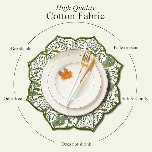 CPC Agate Green Block Print Cotton Floral Placemat 15x15 Inch, Set of 4 - Image 2