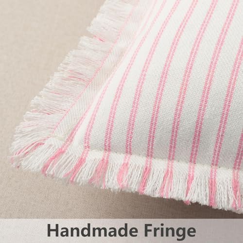 ZWJD Throw Pillow Covers 26x26 Set of 2 Striped Pillow Covers with Fringe Chic Cotton Decorative Pillows Square Cushion Covers for Sofa Couch Bed Living Room Farmhouse Decor, (Pink) - Image 6