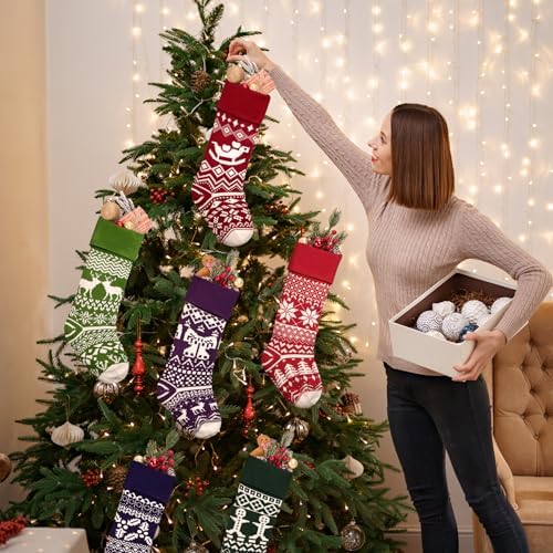 Christmas Stockings 6 Pack 21 Inches Knitted Stocking Decoration Ornaments for Mantle Fireplace Xmas Tree Hanging Family Home Holiday Festival Party Decor - Image 7