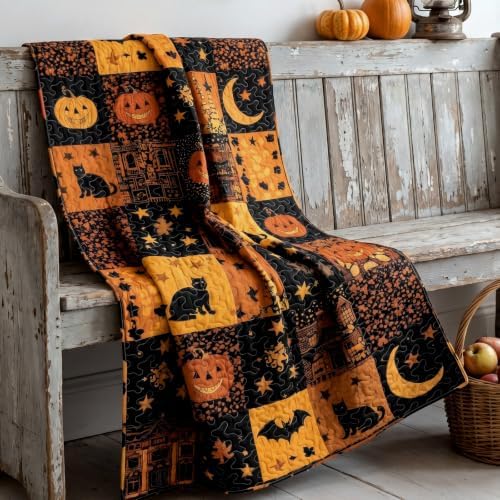 50''x66'' Halloween Quilted Throw Blanket Spooky Patchwork - Image 4