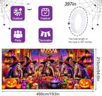 7x16FT Halloween Witch Garage Door Banner Skeleton Witch Happy Hallowen Garage Door Cover Decoration for Hallowen Decoration - Image 4