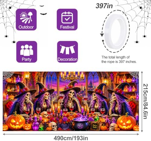 7x16FT Halloween Witch Garage Door Banner Skeleton Witch Happy Hallowen Garage Door Cover Decoration for Hallowen Decoration - Image 4