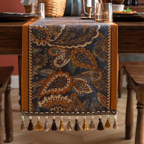 Spring Floral Table Runner 118in Long - Nordic Cashew Embroidery Jacquard with Tassels, Elegant Easter & Mother's Day Decor for Farmhouse Dining Table, Wedding & Dresser (Cashew Nuts, 13.7"x118") by Unknown