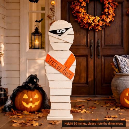 Novabright 30.2 H Halloween Mummy Porch Sign Standing Wooden Decor - Image 4
