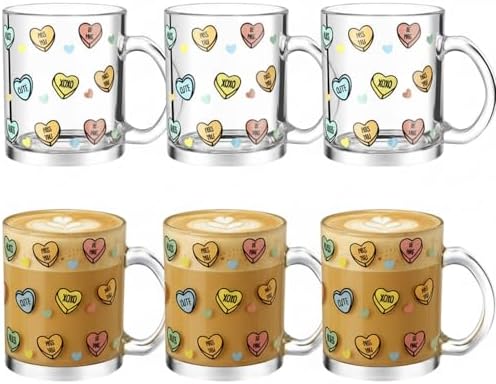 Maxcheck 6 Pack 12 oz Valentines Day Heart Glass Coffee Mugs with Handle - Image 3