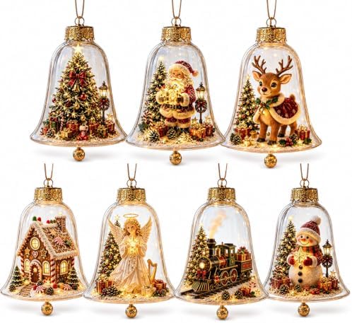 7PCS Glowing Christmas Ornaments - Mini Gold Light-Up Christmas Ball Ornaments - Christmas Tree Ornament with Warm LED Light for Tree Mantel, Holiday Scene Decoration & Gift by Unknown