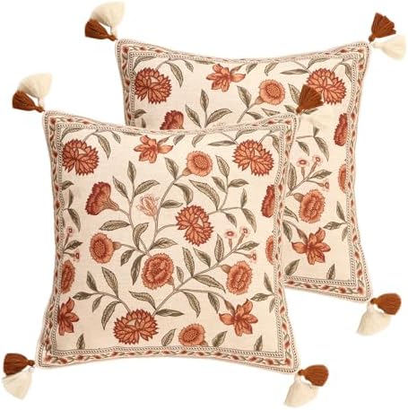ISAENNE Vintage Linen Square Throw Pillow Cover,Set of 2,18"x18"-Albano A by Isaennehomedecoration