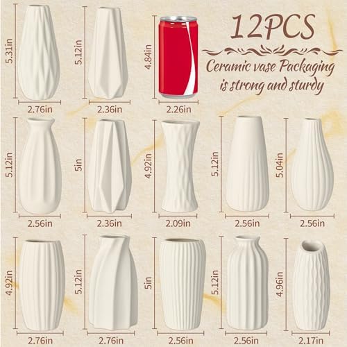 White Vase Set of 12, Small White Bulk Bud Vases for Pampas Grass for Wedding Table Centerpieces Decoration, Modern Boho for Rustic Vase. - Image 3