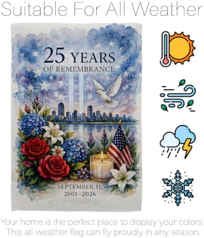 25 Years of Remembrance 9/11 Flag Stand Set September 11 25th Anniversary Patriot Day Yard Decor Memorial Gifts Commemorative Memorabilia Home Decorations Garden Remembrance Tribute Tapestry - Image 6