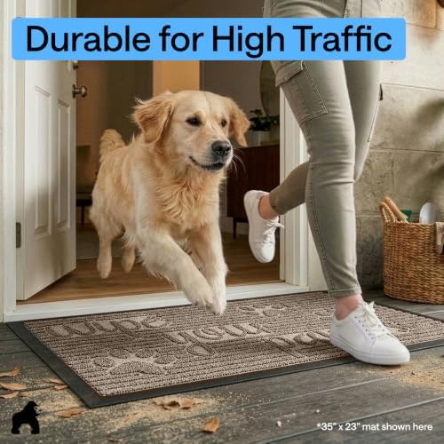 GORILLA GRIP WeatherMAX Door Mat, Indoor Outdoor Use, 47x35, Beige Paw - Image 7