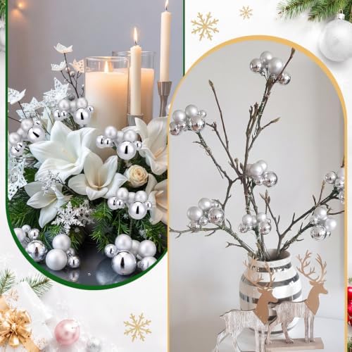Daifunli 8 Pcs Silver Christmas Tree Picks 7.87 Inch Christmas Balls Ornaments Xmas Hanging Decorations for Xmas Tree Topper DIY Wreath Holiday Floral Vase Fillers Crafts Home Decor - Image 3