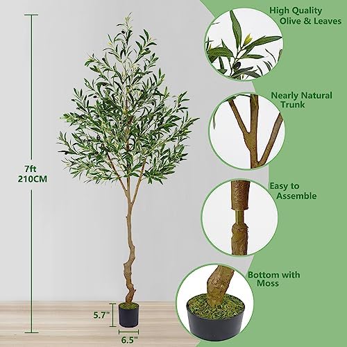 Warmplants Artificial Olive Tree 7ft Fake Plant with Woven Basket - Image 4